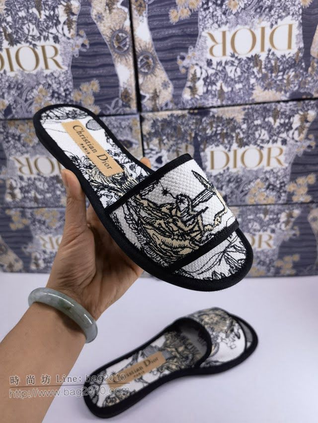 DIOR女鞋 迪奧飛織面料羊皮沙灘涼鞋 Dior真皮刺繡拖鞋  naq1372